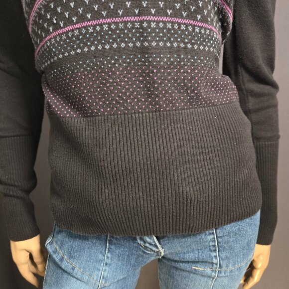 Y2K Hooded Black Fair Isle Skinny Sweater Size S Cotton Emo Indie 2000s - Picture 4 of 10